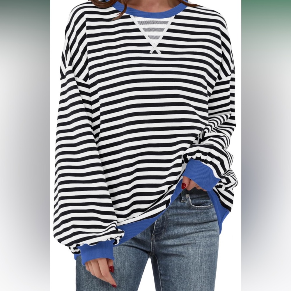Striped Black and White Crew Neck Sweater